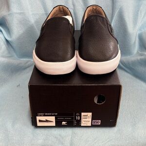 Sorel Men's Black Leather Slip-On Sneakers